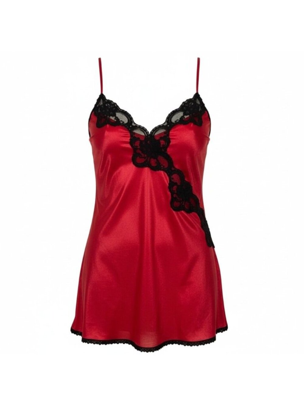 Womens Red Slip Nightgown Vintage Red Black Lace Nighty Size Large